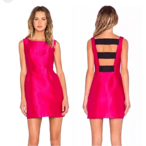 Hot pink open back flirty bow mini dress by Kate